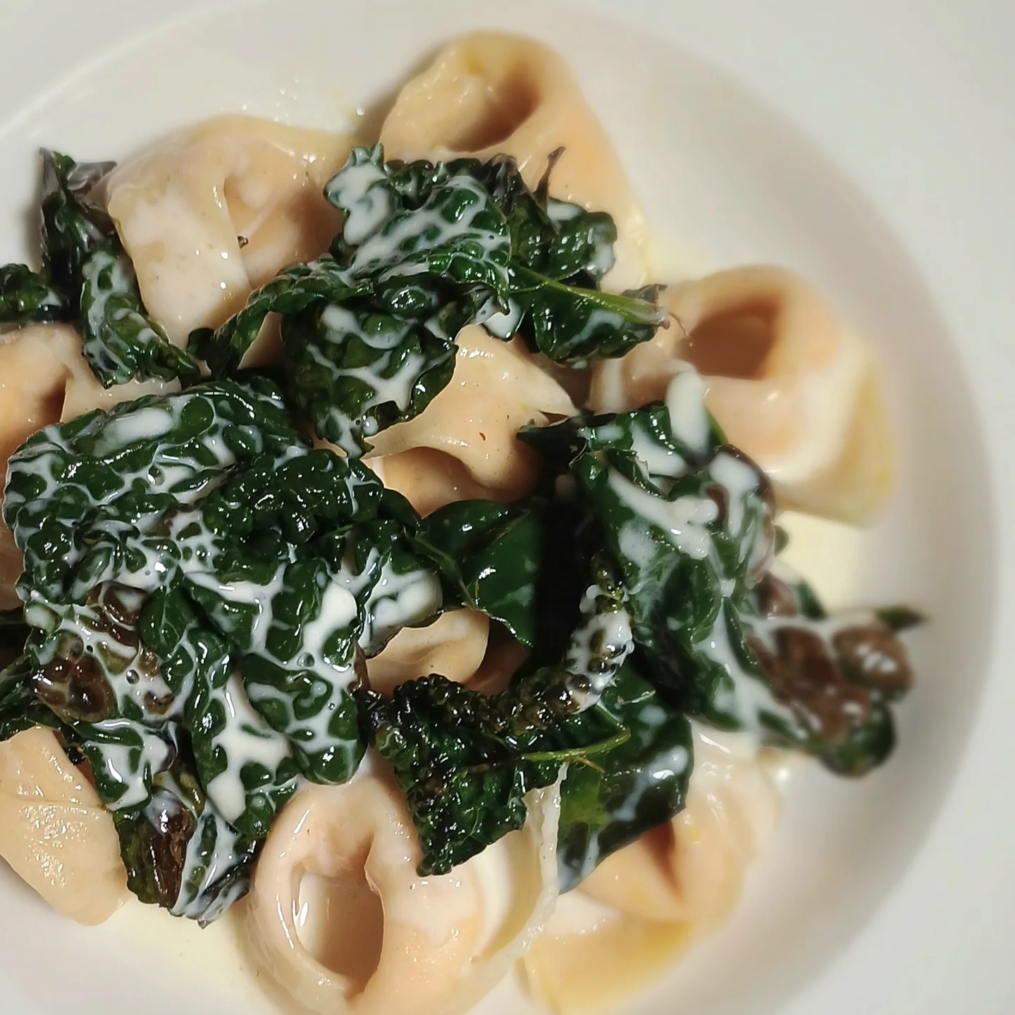 Tortellini med sortkål i let flødesauce